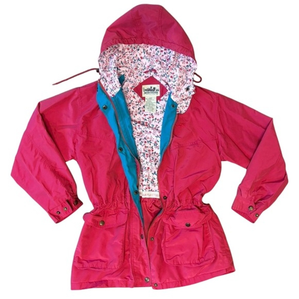 Vintage Northern Reflections Hooded Parka Coat Pink Blue Floral Lining women's M